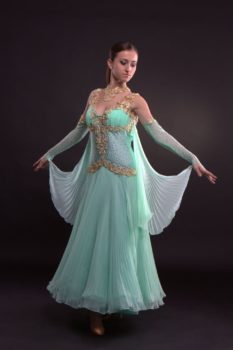 Mint and Gold Standard Gown with a Pleated Georgette Skirt